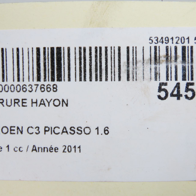 Serrure hayon occasion CITROEN C3 PICASSO Phase 1 02-2009->08-2012 1.6 HDi 90ch 8719G5 5