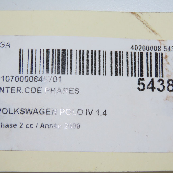 Interrupteur commande de phares occasion VOLKSWAGEN POLO IV Phase 2 05-2005->09-2009 1.4 TDI 70ch 6