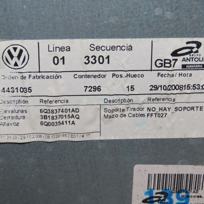 Mecanisme+moteur leve-glace avg occasion VOLKSWAGEN POLO IV Phase 2 05-2005->09-2009 1.4 TDI 70ch 6Q3837461J 4