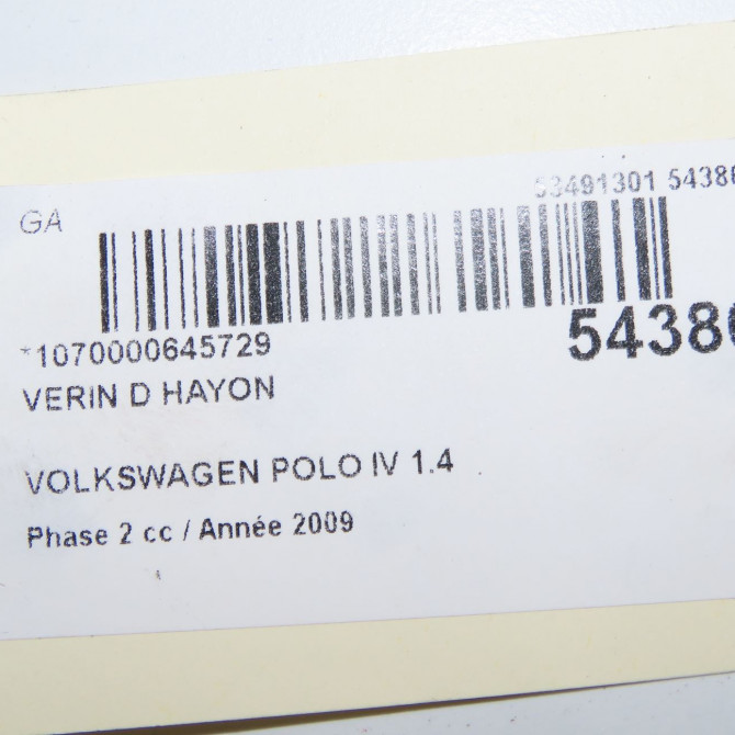 Verin droit hayon occasion VOLKSWAGEN POLO IV Phase 2 05-2005->09-2009 1.4 TDI 70ch 6Q6827550D 5