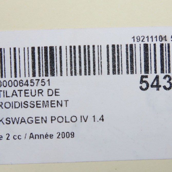 Ventilateur de refroidissement occasion VOLKSWAGEN POLO IV Phase 2 05-2005->09-2009 1.4 TDI 70ch 6Q0959455N 5