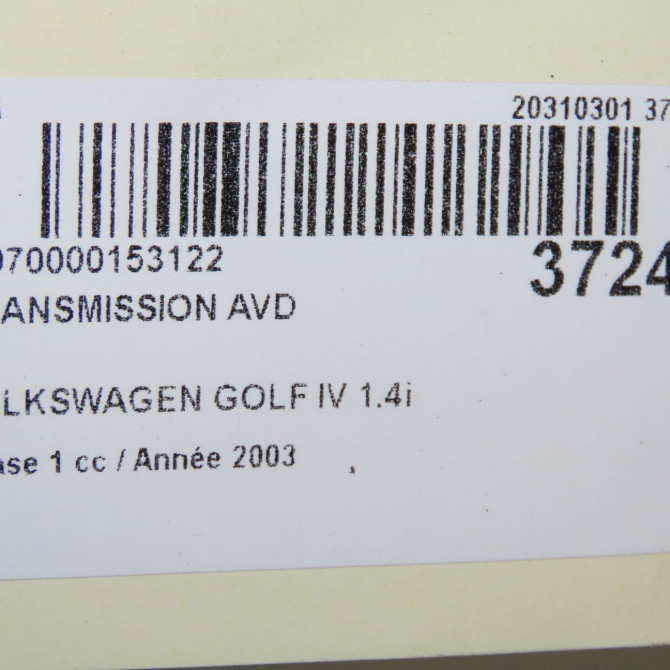 Transmission avant droite occasion VOLKSWAGEN GOLF IV GOLF IV Phase 1 1998-01-01->2005-06-30 1.4i 75ch 7