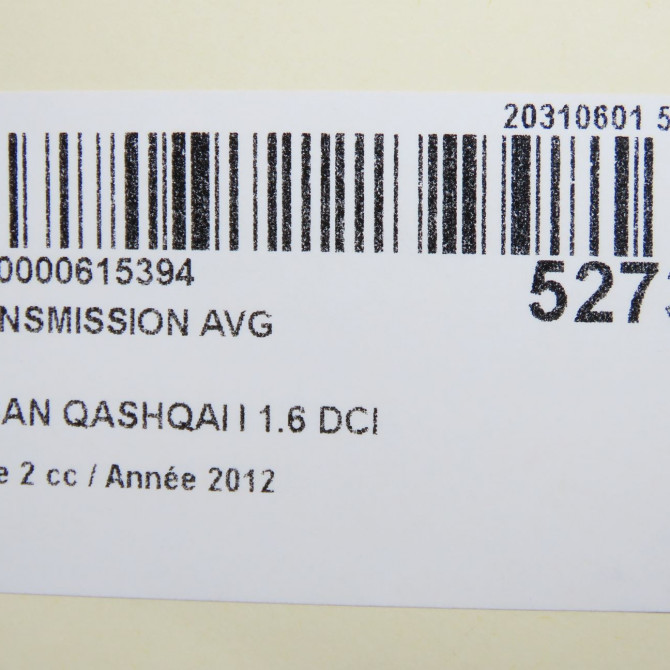 Transmission avant gauche occasion NISSAN QASHQAI I Phase 2 03-2010->04-2014 1.6 DCI 130ch 39101JD72B 6