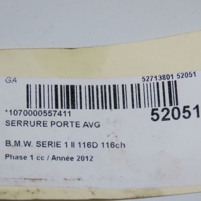 Serrure porte avg occasion B.M.W. SERIE 1 II Phase 1 08-2011->06-2015 116D 116ch 51217229461 6