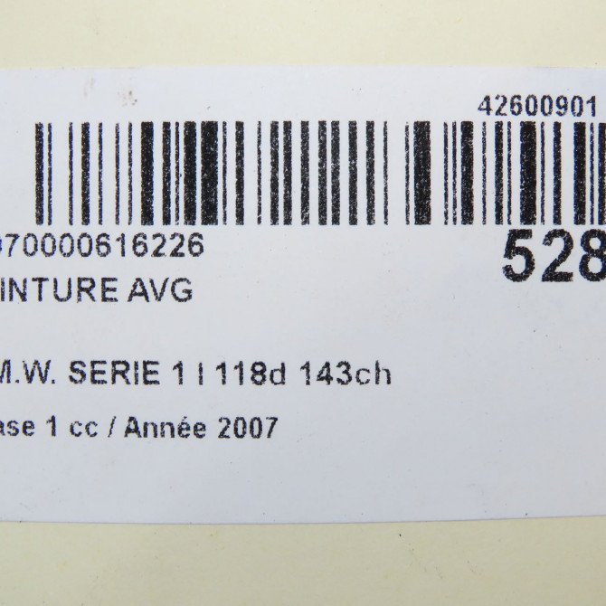 Ceinture avant gauche occasion B.M.W. SERIE 1 I Phase 1 01-2007->07-2011 118d 143ch 72119138243 7