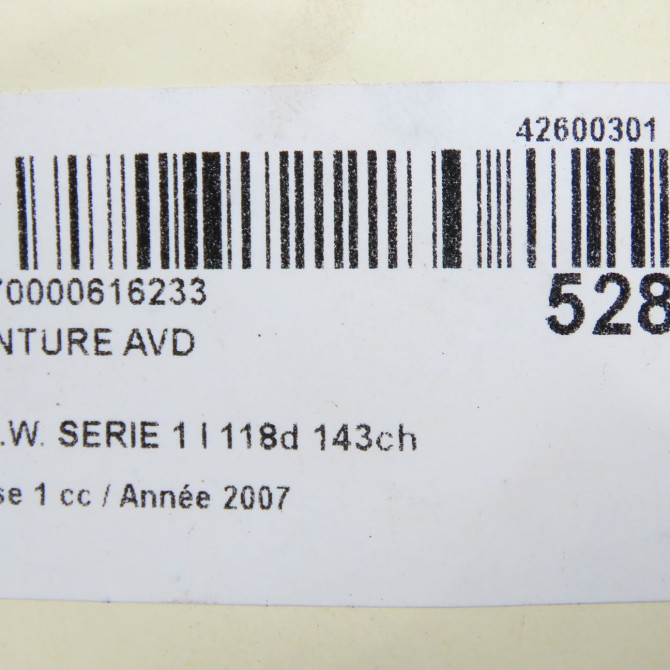 Ceinture avant droite occasion B.M.W. SERIE 1 I Phase 1 01-2007->07-2011 118d 143ch 72119138246 7