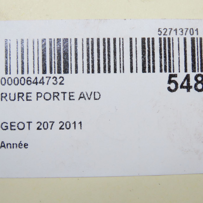 Serrure porte avd occasion PEUGEOT 207 CC Phase 1 03-2007->... 1.6 THP 150ch 9136AC 7