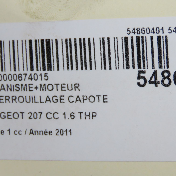 Mecanisme+moteur deverrouillage capote occasion PEUGEOT 207 CC Phase 1 03-2007->... 1.6 THP 150ch 7