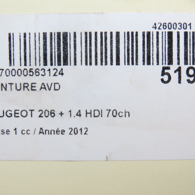 Ceinture avant droite occasion PEUGEOT 206 + Phase 1 03-2009->05-2013 1.4 HDI 70ch 8974GV 7