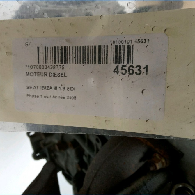 Moteur diesel occasion SEAT IBIZA III Phase 1 03-2002->03-2006 1.9 SDI 38100037T 6