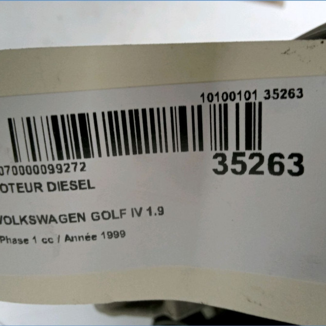 Moteur diesel occasion VOLKSWAGEN GOLF IV GOLF IV Phase 1 1998-01-01->2005-06-30 1.9 TDI 90ch 5