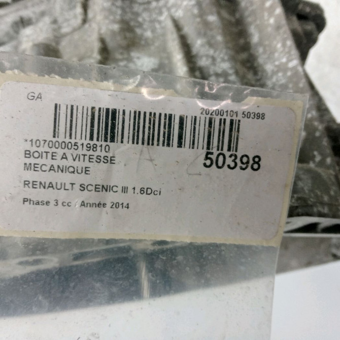 Boîte à vitesse mecanique occasion RENAULT SCENIC III Phase 3 04-2013->... 1.6Dci 130ch 320105487R 6