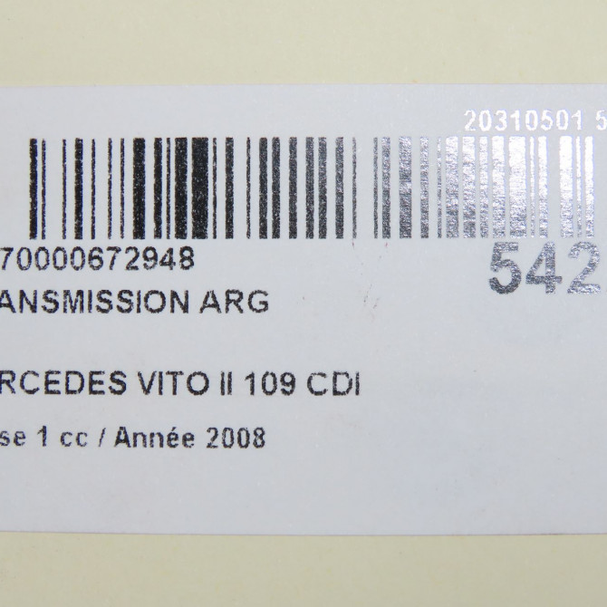 Transmission arrière gauche occasion MERCEDES VITO II Phase 1 10-2003->09-2010 109 CDI 88ch 6393501710 6