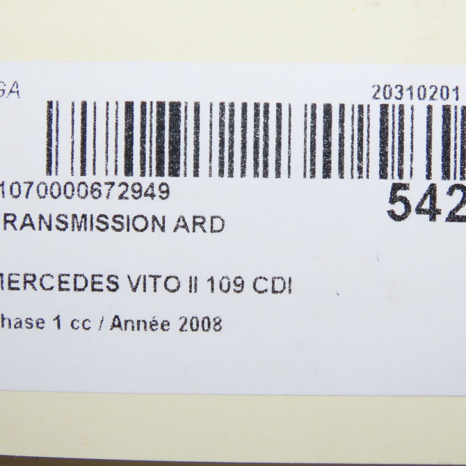 Transmission arrière droite occasion MERCEDES VITO II Phase 1 10-2003->09-2010 109 CDI 88ch 6393501710 6