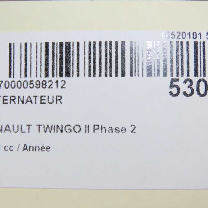 Alternateur occasion RENAULT TWINGO II Phase 2 12-2011->12-2014 8200667619 8