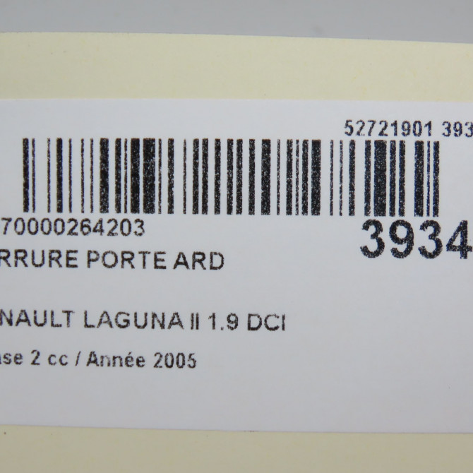 Serrure porte ard occasion RENAULT LAGUNA II Phase 2 03-2005->09-2007 1.9 DCI 120ch 8200000658 7