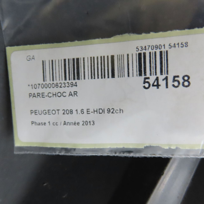 Pare-choc arrière occasion PEUGEOT 208 208 Phase 1 2012-03-01->2015-09-30 1.6 E-HDI 92ch 1607254580 7