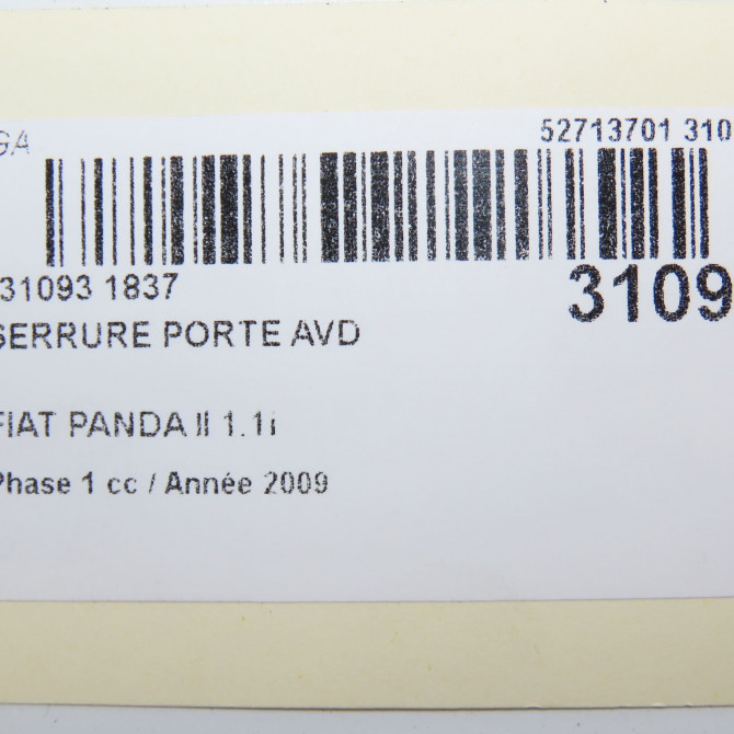 Serrure porte avd occasion FIAT PANDA II Phase 1 09-2003->12-2012 1.1i 51917878 6