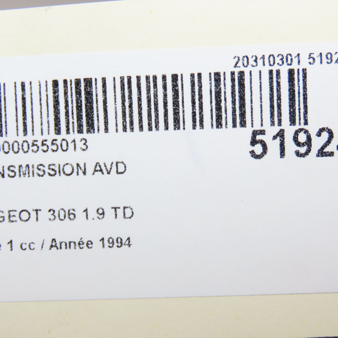 Transmission avant droite occasion PEUGEOT 306 Phase 1 09-1994->03-1997 1.9 TD 3273N2 7