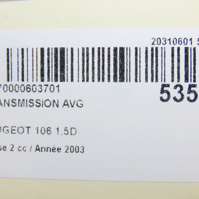 Transmission avant gauche occasion PEUGEOT 106 Phase 2 04-1996->09-2003 1.5D 32729P 6