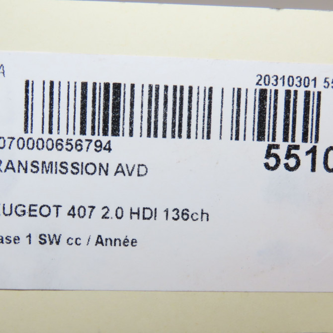 Transmission avant droite occasion PEUGEOT 407 phase 1 SW 07-2004->07-2008 2.0 HDI 136ch 3273SV 6