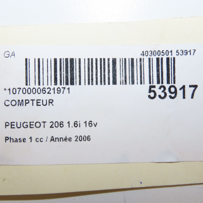 Compteur occasion PEUGEOT 206 Phase 1 09-1998->03-2009 1.6i 16v 6103P3 6