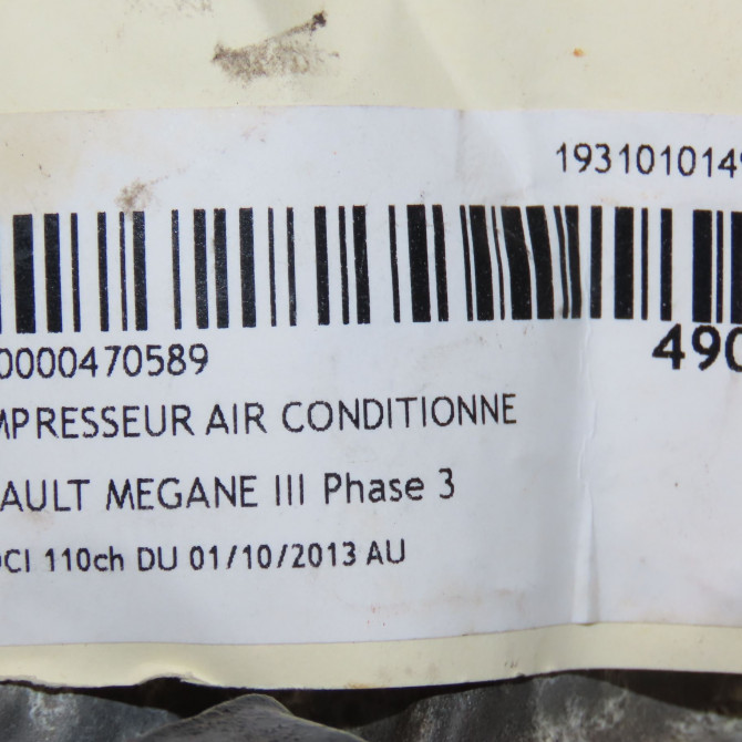 Compresseur air conditionne occasion RENAULT MEGANE III Phase 3 10-2013->... 1.5 DCI 110ch 926004EA0A 7