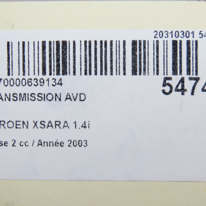 Transmission avant droite occasion CITROEN XSARA Phase 2 09-2000->12-2005 1.4i 32733Z 7