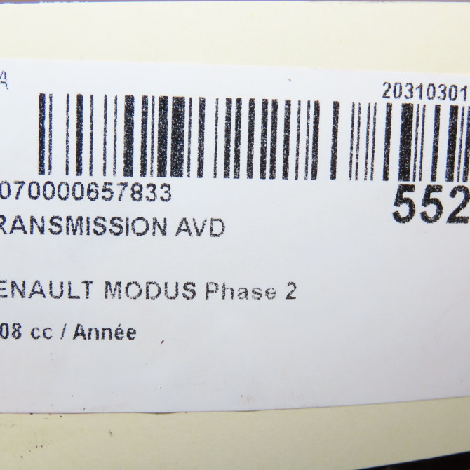 Transmission avant droite occasion RENAULT MODUS Phase 2 01-2008->12-2012 1.6i 16v 110ch 8200261838 6