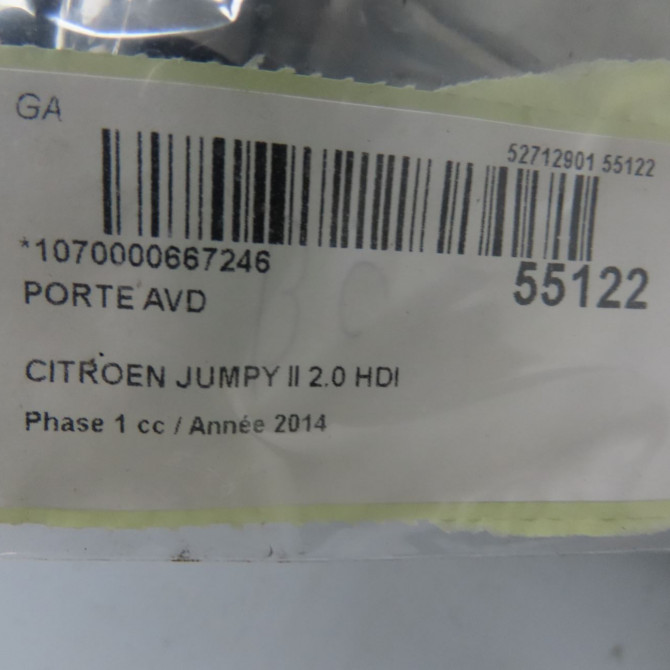Porte avant droite occasion CITROEN JUMPY II Phase 1 01-2007->... 2.0 HDI 125ch 9004X7 6