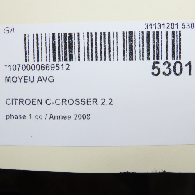 Moyeu avg occasion CITROEN C-CROSSER Phase 1 04-1995->04-1999 2.2 HDI 160ch 330791 4