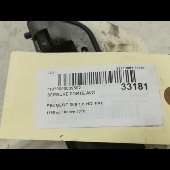 Serrure porte avg occasion PEUGEOT 308 I Phase 2 04-2011->12-2014 1.6 HDI 92ch 9800616680 5