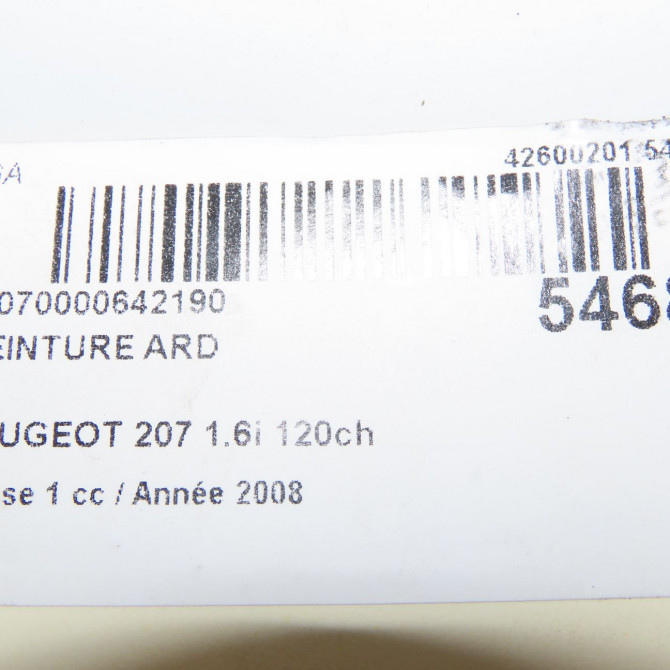 Ceinture arrière droite occasion PEUGEOT 207 Phase 1 04-2006->06-2013 1.6i 120ch 8975X4 7