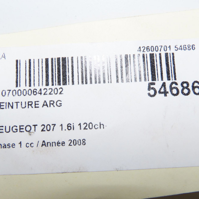 Ceinture arrière gauche occasion PEUGEOT 207 Phase 1 04-2006->06-2013 1.6i 120ch 8975Z7 7