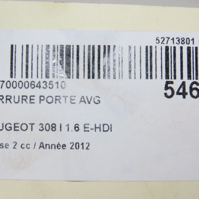 Serrure porte avg occasion PEUGEOT 308 I Phase 2 04-2011->12-2014 1.6 E-HDI 112ch 9800616680 8