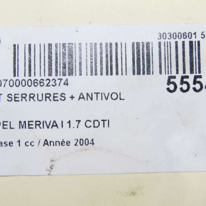 Kit serrures + antivol occasion OPEL MERIVA I Phase 1 04-2003->12-2005 1.7 CDTI 6