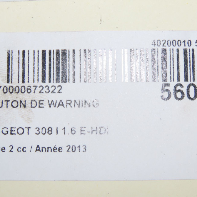 Bouton de warning occasion PEUGEOT 308 I Phase 2 04-2011->12-2014 1.6 E-HDI 115ch 98060427XT 6