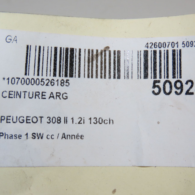 Ceinture arrière gauche occasion  96777230XX 5