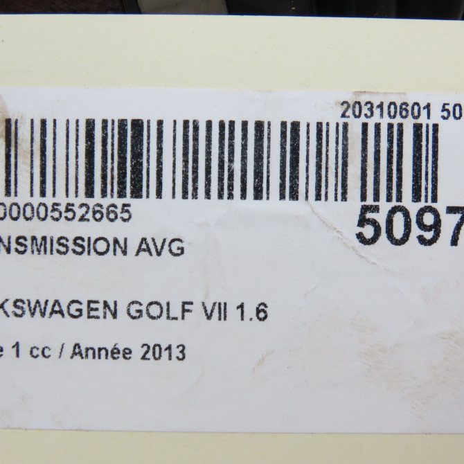 Transmission avant gauche occasion VOLKSWAGEN GOLF VII GOLF VII Phase 1 2012-10-01->2017-06-30 1.6 TDI 105ch 1K0407271LB 6