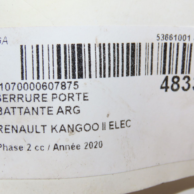 Serrure porte battante arg occasion RENAULT KANGOO II Phase 2 01-2013->... ELEC 8200542396 6
