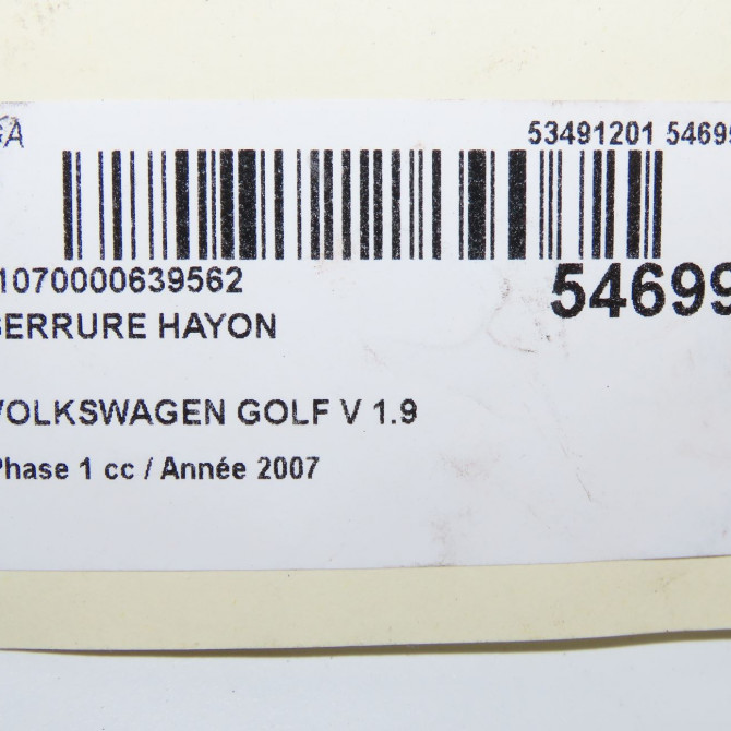 Serrure hayon occasion VOLKSWAGEN GOLF V Phase 1 11-2003->10-2008 1.9 TDI 105ch 1K6827505F9B9 5