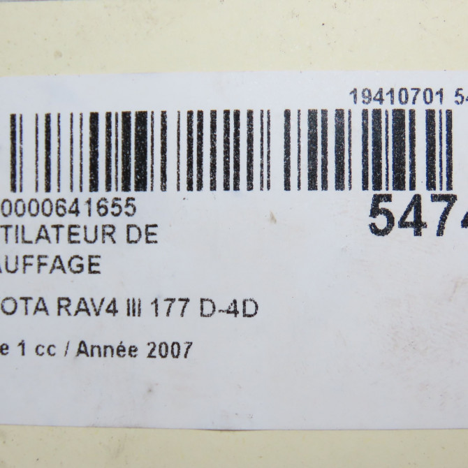 Ventilateur de chauffage occasion TOYOTA RAV4 III Phase 1 02-2006->11-2009 177 D-4D 8710302150 6