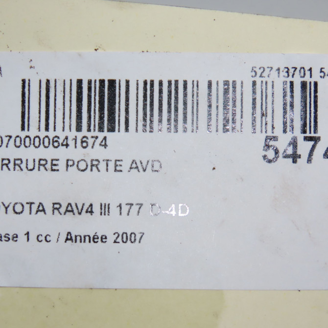 Serrure porte avd occasion TOYOTA RAV4 III Phase 1 02-2006->11-2009 177 D-4D 6903042221 6