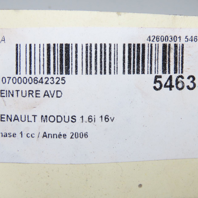 Ceinture avant droite occasion RENAULT MODUS Phase 1 09-2004->12-2007 1.6i 16v 8200552601 7