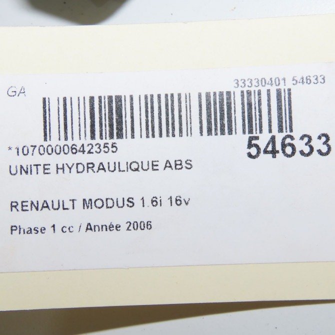 Unité hydraulique ABS occasion RENAULT MODUS Phase 1 09-2004->12-2007 1.6i 16v 8