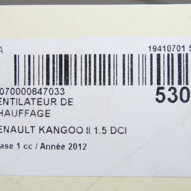 Ventilateur de chauffage occasion RENAULT KANGOO II Phase 1 01-2008->03-2013 1.5 DCI 75ch 7701068992 6