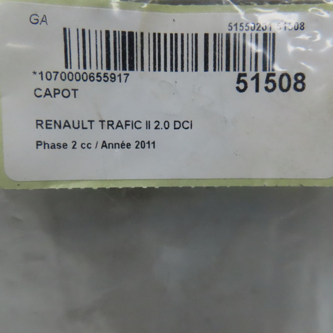 Capot occasion RENAULT TRAFIC II Phase 2 08-2006->... 2.0 DCI 90ch 651005147R 8