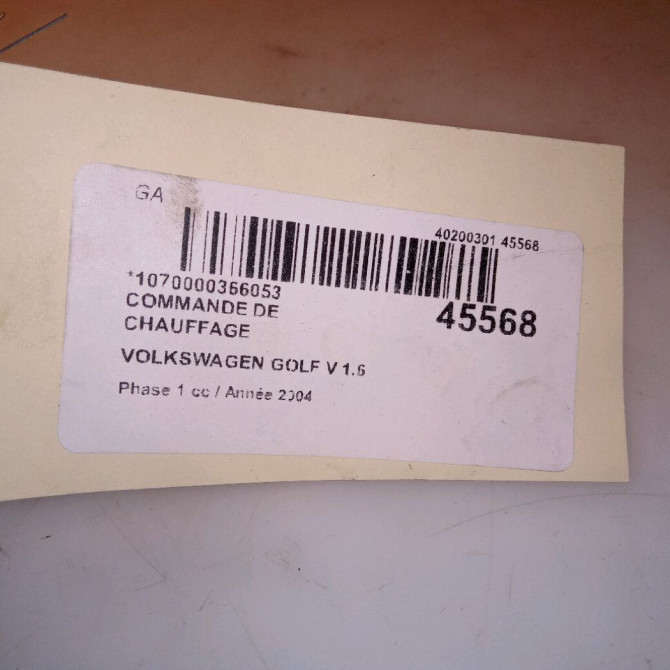 Commande de chauffage occasion VOLKSWAGEN GOLF V Phase 1 11-2003->10-2008 1.6 102ch 4