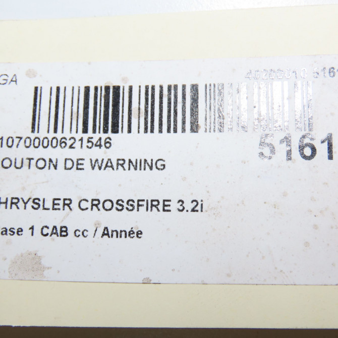 Bouton de warning occasion CHRYSLER CROSSFIRE Phase 1 04-1995->04-1999 3.2i V6 217ch 5102614AA 4
