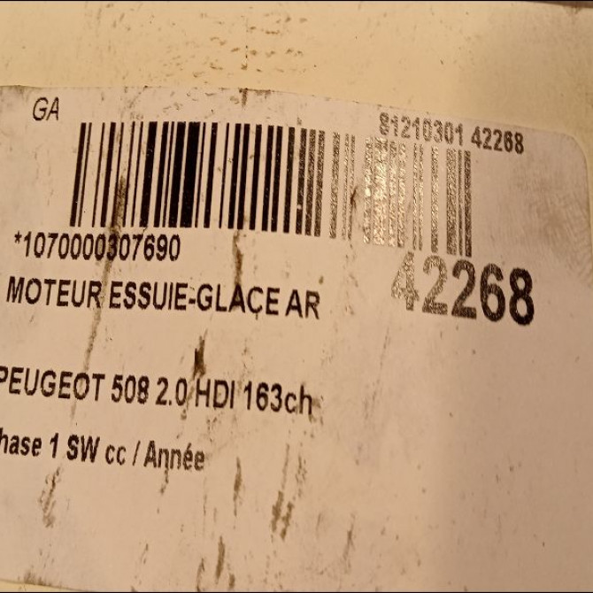 Moteur essuie-glace arrière occasion PEUGEOT 508 Phase 1 04-1995->04-1999 2.0 HDI 163ch 6405RX 3